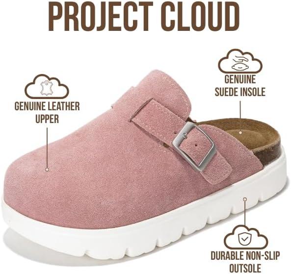 imageProject Cloud Chunky Kids Clogs  100 Genuine Leather Clogs for Kids with Cork Footbed ampamp Arch Support  NonSlip Mules ampamp Sandals for Girls Footwear Little BentonChunkyPink Suede