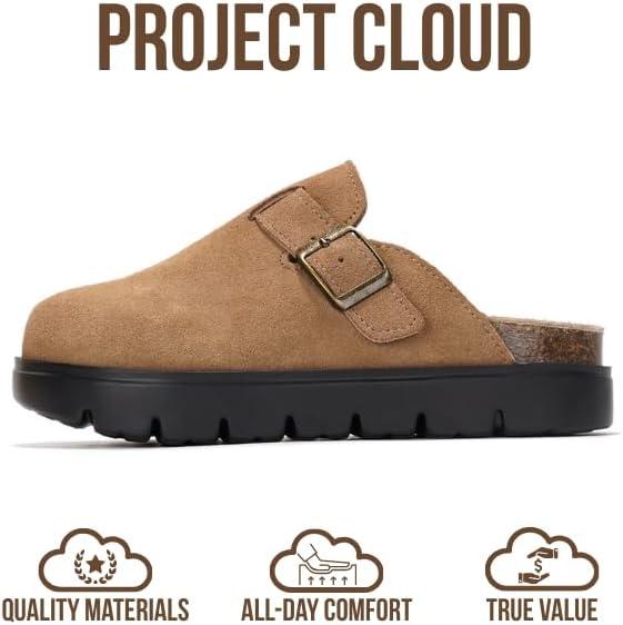 imageProject Cloud Chunky Kids Clogs  100 Genuine Leather Clogs for Kids with Cork Footbed ampamp Arch Support  NonSlip Mules ampamp Sandals for Girls Footwear Little BentonChunkyTan Suede