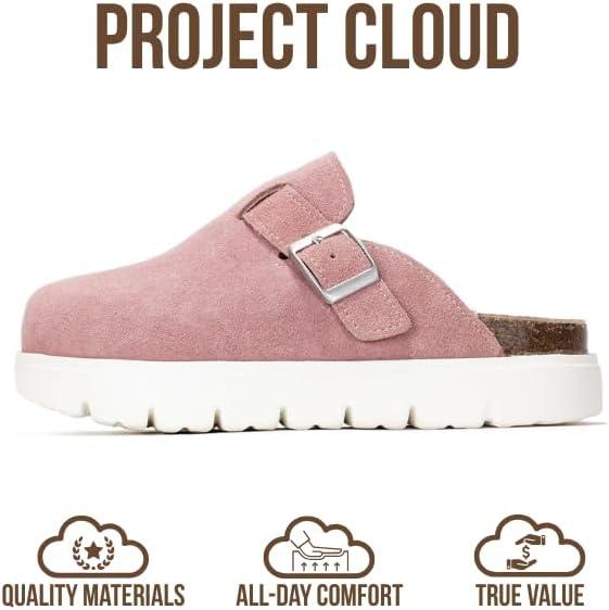 imageProject Cloud Chunky Kids Clogs  100 Genuine Leather Clogs for Kids with Cork Footbed ampamp Arch Support  NonSlip Mules ampamp Sandals for Girls Footwear Little BentonChunkyPink Suede
