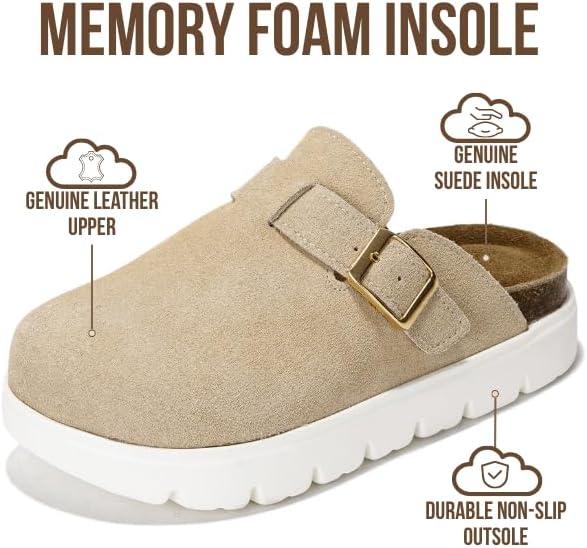 imageProject Cloud Chunky Kids Clogs  100 Genuine Leather Clogs for Kids with Cork Footbed ampamp Arch Support  NonSlip Mules ampamp Sandals for Girls Footwear Little BentonChunkyBeige Suede