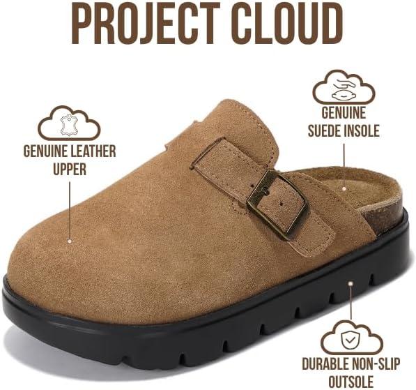 imageProject Cloud Chunky Kids Clogs  100 Genuine Leather Clogs for Kids with Cork Footbed ampamp Arch Support  NonSlip Mules ampamp Sandals for Girls Footwear Little BentonChunkyTan Suede
