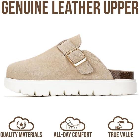 imageProject Cloud Chunky Kids Clogs  100 Genuine Leather Clogs for Kids with Cork Footbed ampamp Arch Support  NonSlip Mules ampamp Sandals for Girls Footwear Little BentonChunkyBeige Suede