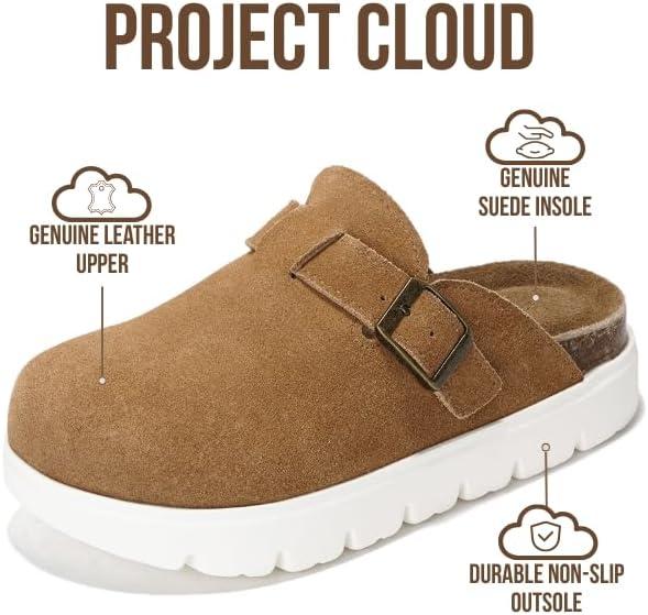 imageProject Cloud Chunky Kids Clogs  100 Genuine Leather Clogs for Kids with Cork Footbed ampamp Arch Support  NonSlip Mules ampamp Sandals for Girls Footwear Little BentonChunkyChestnut Suede