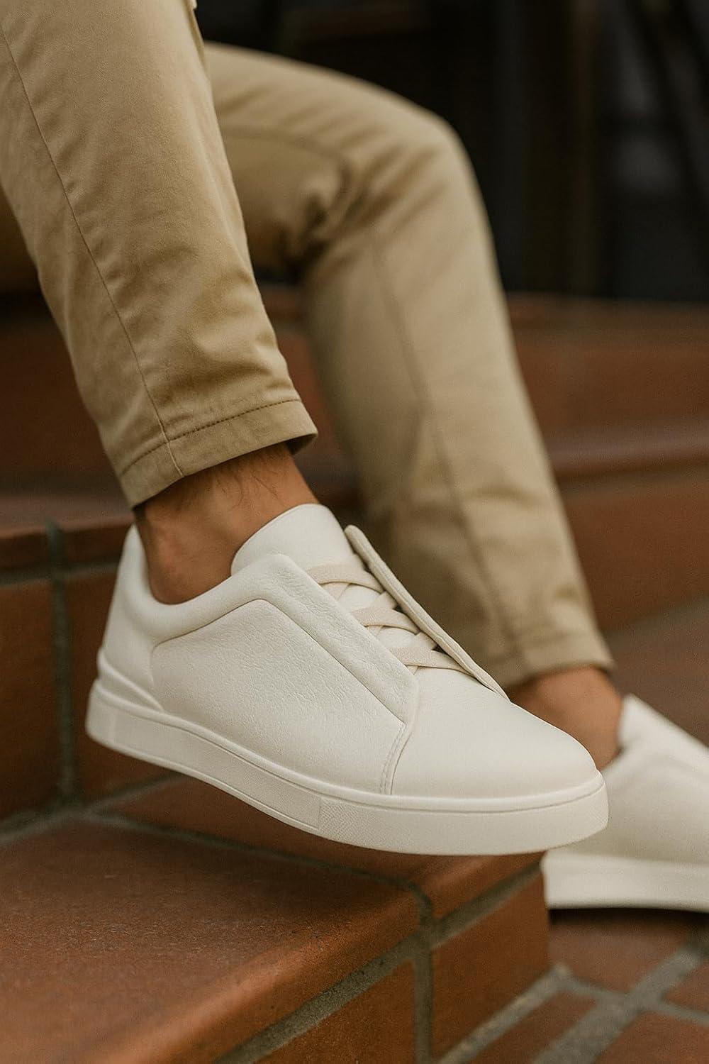 imageProject Cloud Genuine Leather Memory Foam Insole Mens Shoes  Lightweight ampamp Non Slip Shoes for Men Sneakers  Everyday Slip On Mens Sneakers HudsonWhite