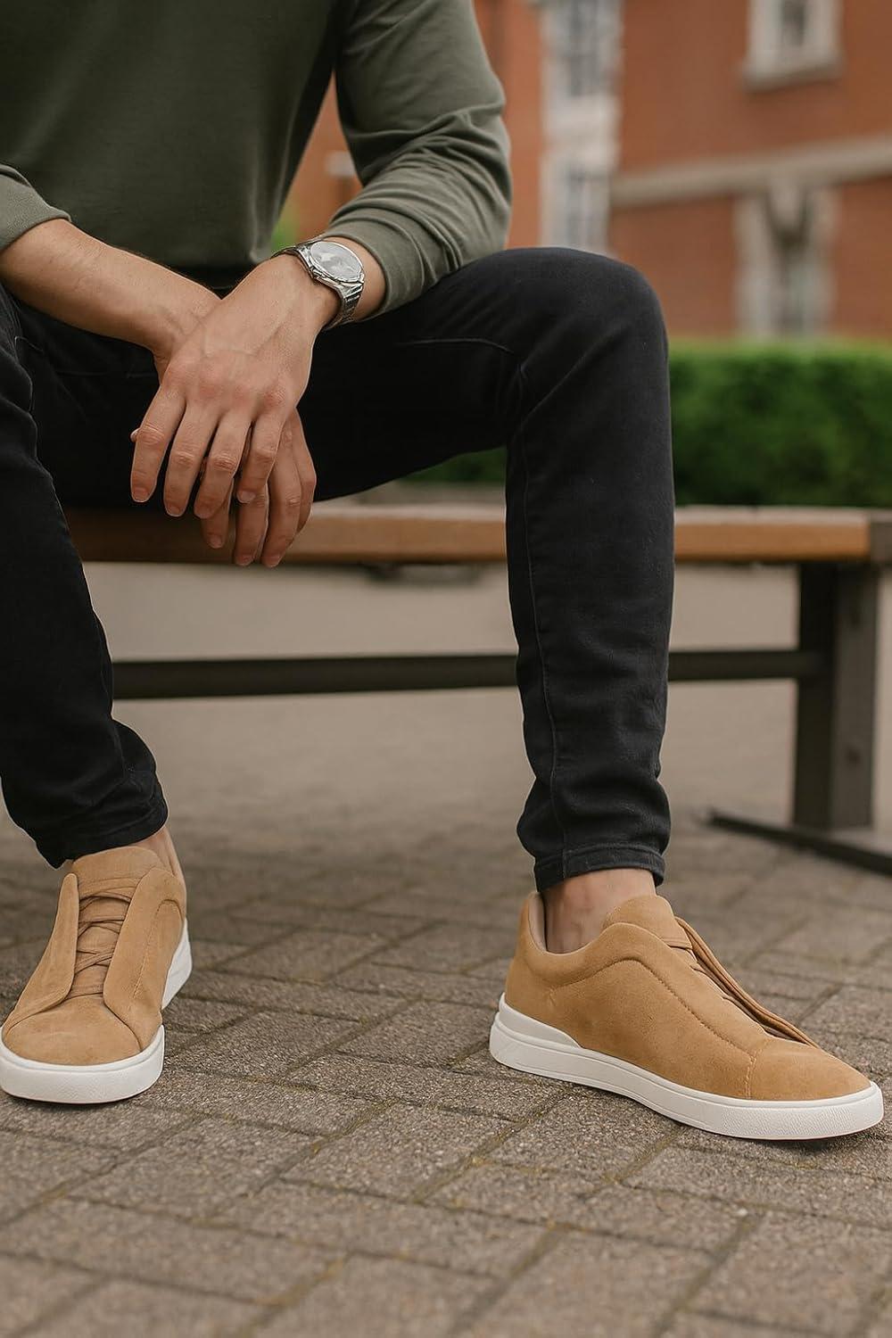 imageProject Cloud Genuine Leather Memory Foam Insole Mens Shoes  Lightweight ampamp Non Slip Shoes for Men Sneakers  Everyday Slip On Mens Sneakers HudsonCamel Genuine Suede