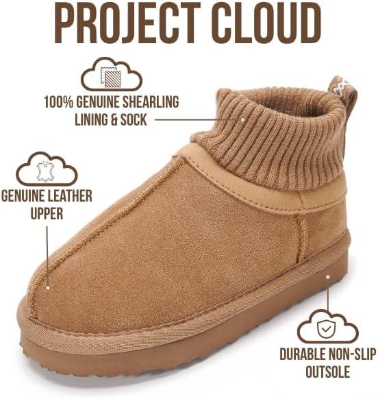 imageProject Cloud Kids Boots 100 Genuine Leather  Water Resistant Toddler Girl Boots with Australian Shearling  Safe Non Slip Kid ampamp Toddler Boots ampamp Comfortable Kids Shoes DreamOnChestnut Suede