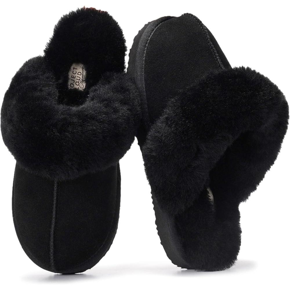 imageProject Cloud 100 Genuine Leather Slippers for Women Footwear with Genuine Fur Lining Womens Clogs ampamp Mule  NonSlip IndoorOutdoor Scuff Womens Slippers with Memory Foam Insole HenkaBlack