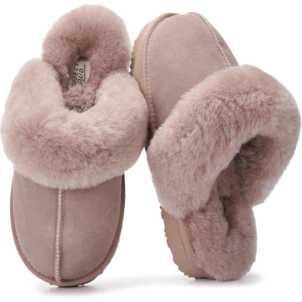 imageProject Cloud 100 Genuine Leather Slippers for Women Footwear with Genuine Fur Lining Womens Clogs ampamp Mule  NonSlip IndoorOutdoor Scuff Womens Slippers with Memory Foam Insole HenkaDusty Pink Suede
