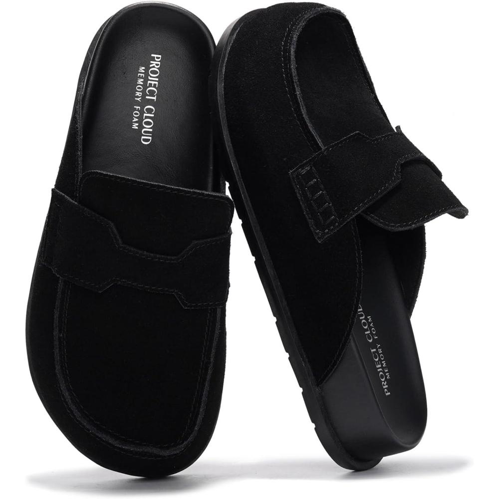 imageProject Cloud 100 Genuine Leather Womens Clog  Memory Foam Arch Support NonSlip Sole Mules ampamp Clogs for Women Footwear  Platform Winter Shoes FoamyBlack Suede