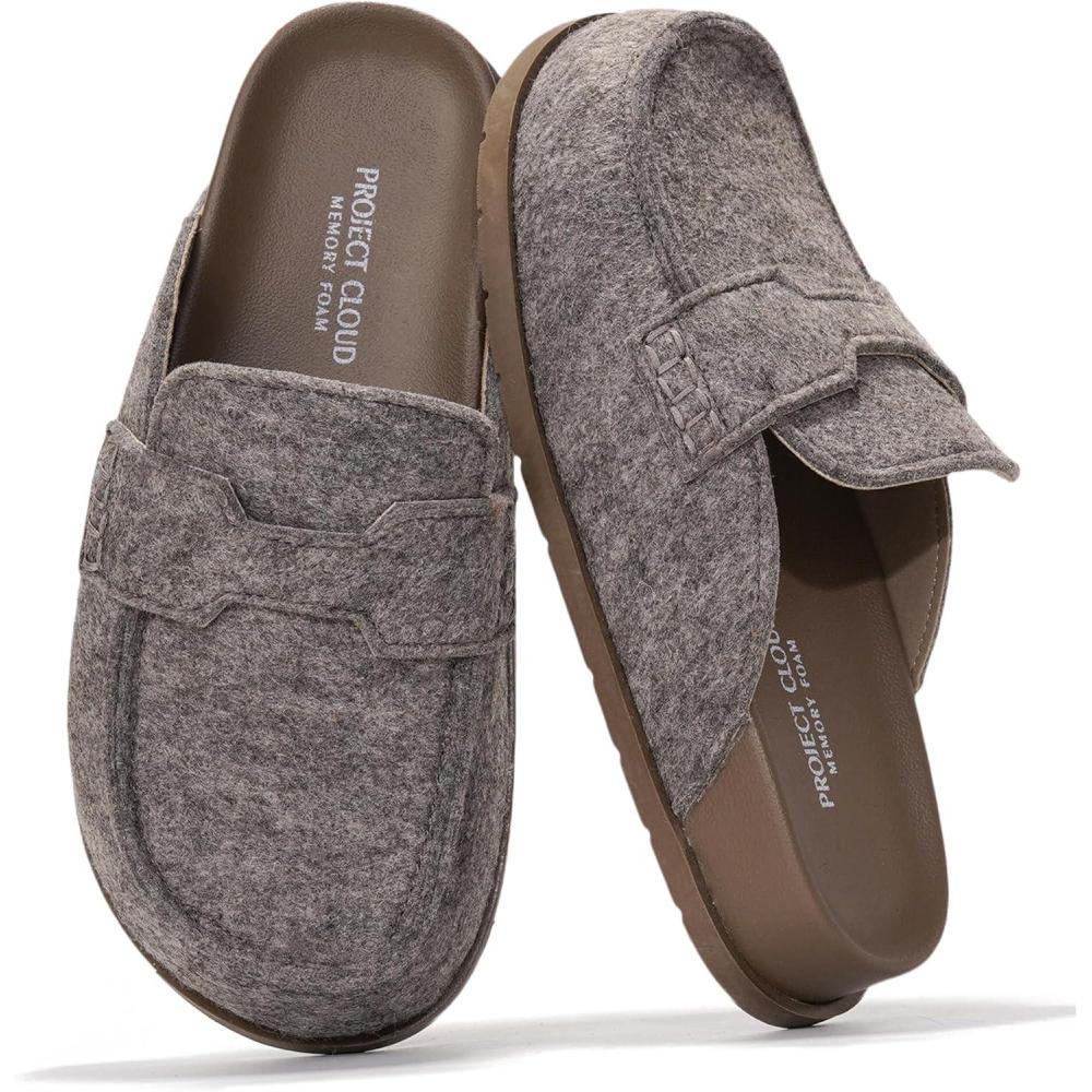 imageProject Cloud 100 Genuine Leather Womens Clog  Memory Foam Arch Support NonSlip Sole Mules ampamp Clogs for Women Footwear  Platform Winter Shoes FoamyTaupe Wool