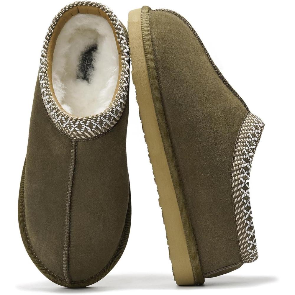 imageProject Cloud 100 Genuine Leather with Australian Shearling Lining Mens Slippers ampamp Memory Foam Insole Outdoor ampamp House Slippers for Men  NonSlip Fuzzy Mens Shoes RelaxationOlive