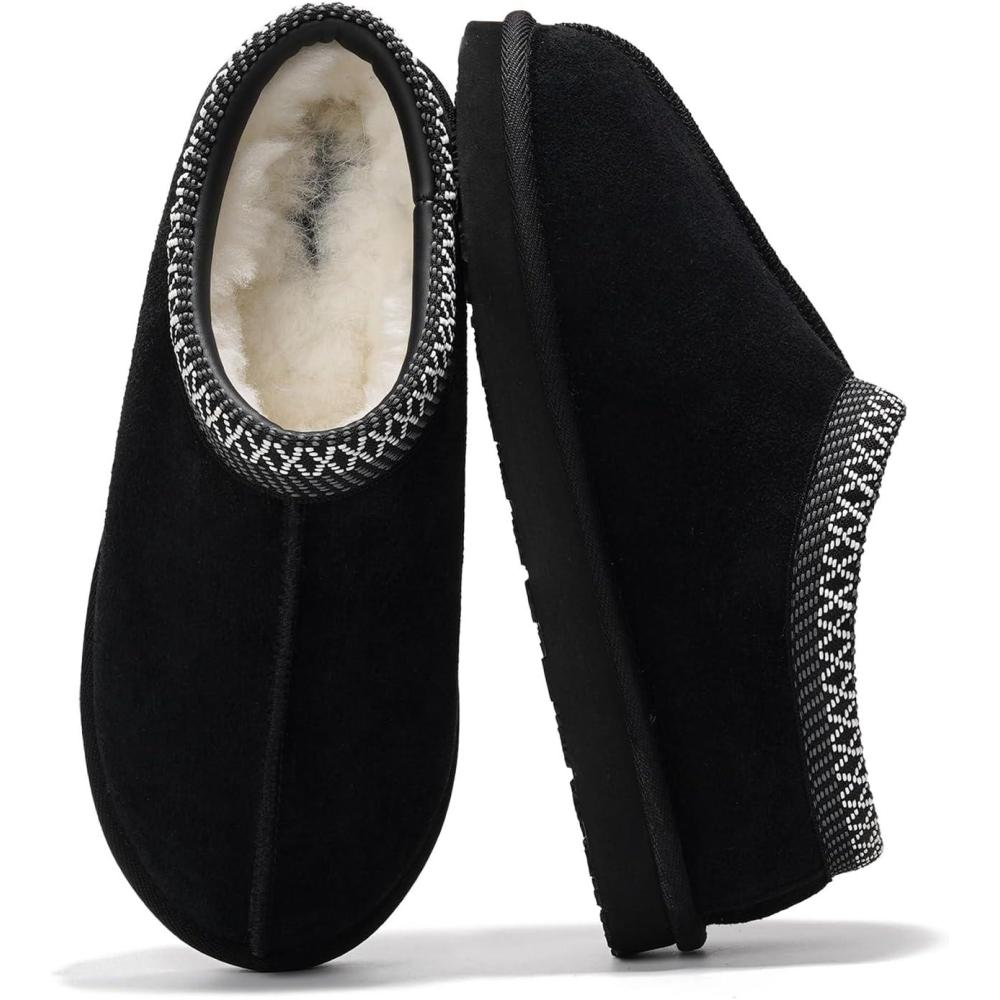 imageProject Cloud 100 Genuine Leather with Australian Shearling Lining Mens Slippers ampamp Memory Foam Insole Outdoor ampamp House Slippers for Men  NonSlip Fuzzy Mens Shoes RelaxationBlack