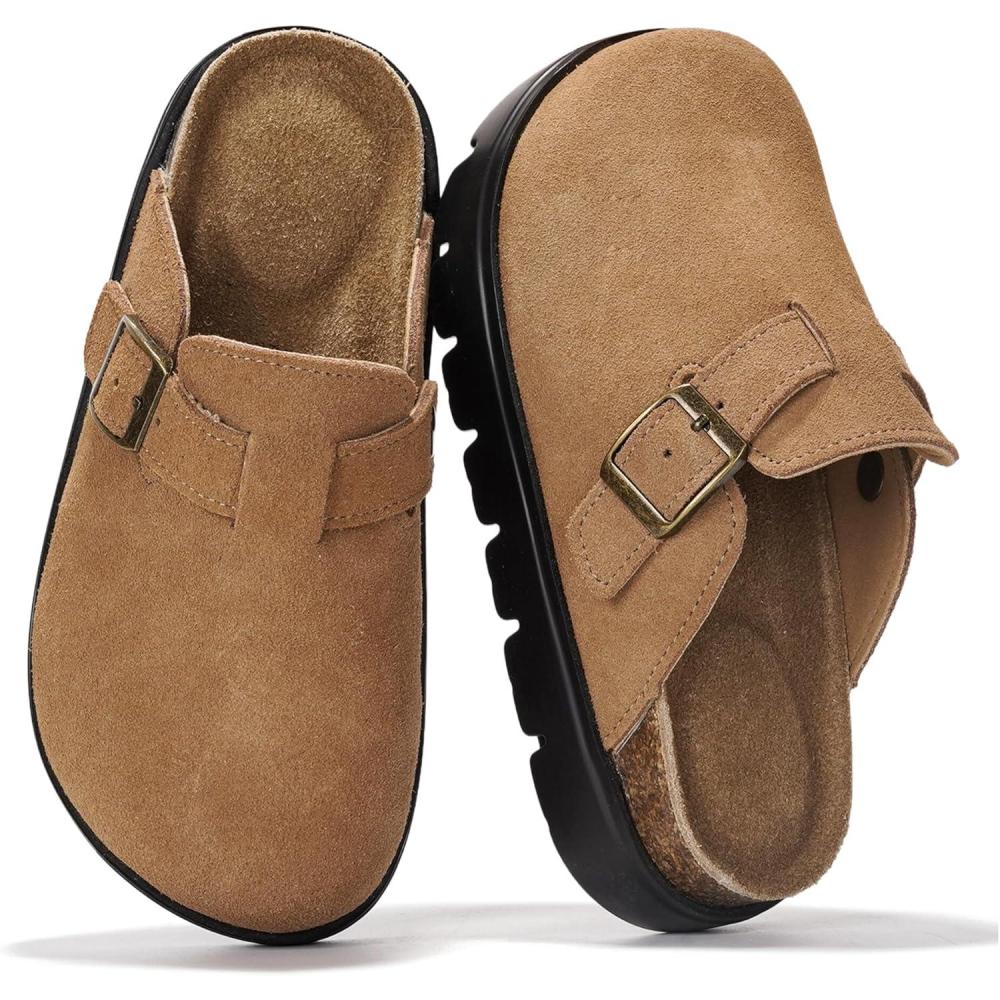 imageProject Cloud Chunky Kids Clogs  100 Genuine Leather Clogs for Kids with Cork Footbed ampamp Arch Support  NonSlip Mules ampamp Sandals for Girls Footwear Little BentonChunkyTan Suede