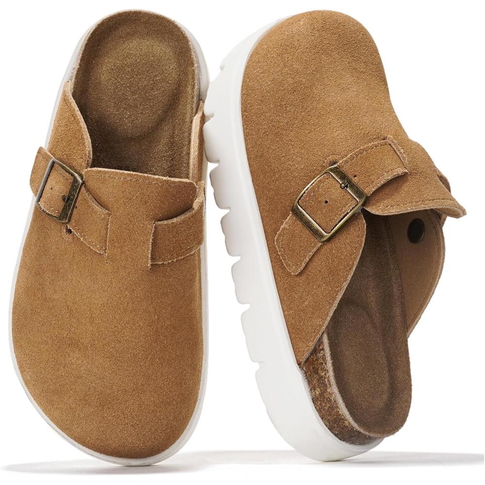 imageProject Cloud Chunky Kids Clogs  100 Genuine Leather Clogs for Kids with Cork Footbed ampamp Arch Support  NonSlip Mules ampamp Sandals for Girls Footwear Little BentonChunkyChestnut Suede