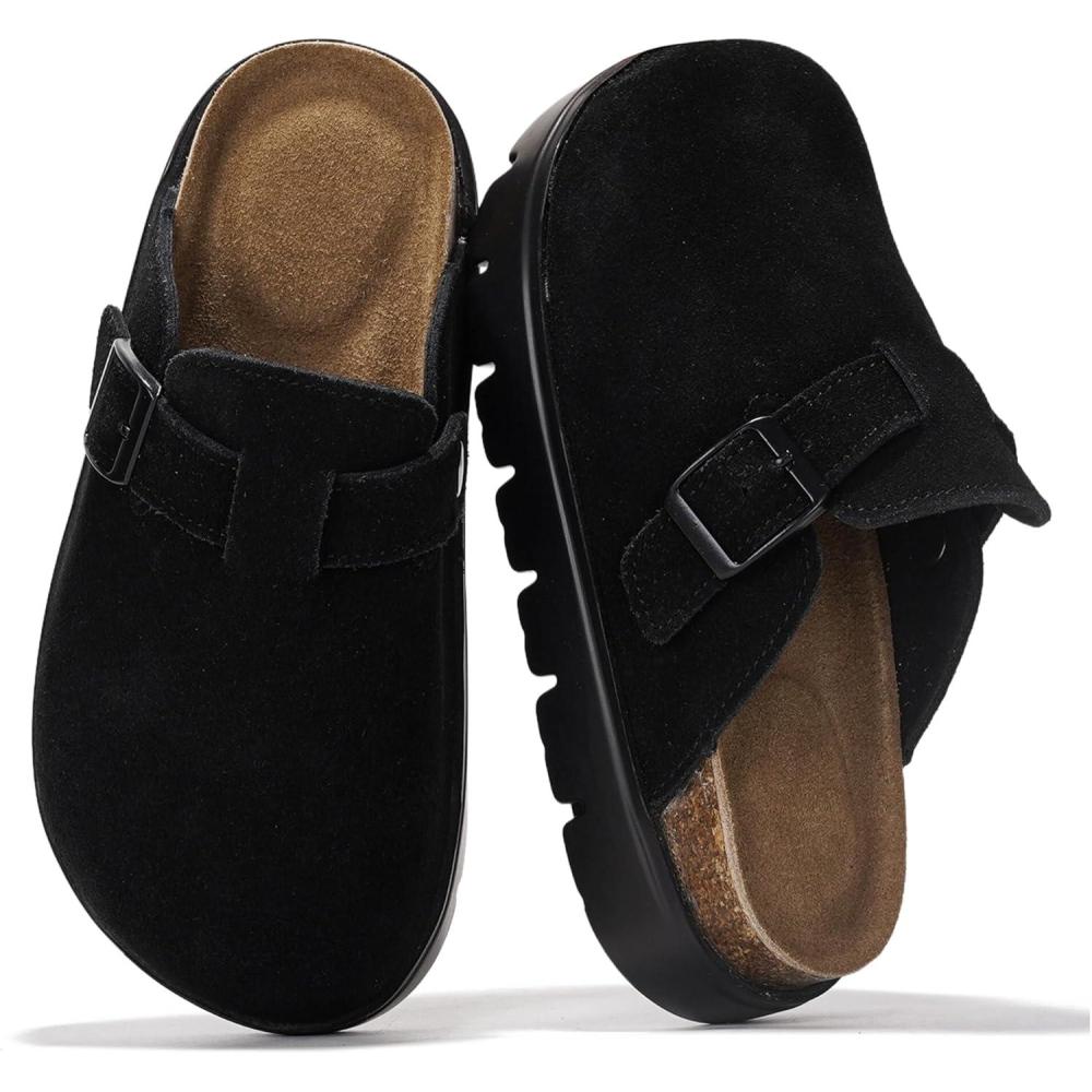 imageProject Cloud Chunky Kids Clogs  100 Genuine Leather Clogs for Kids with Cork Footbed ampamp Arch Support  NonSlip Mules ampamp Sandals for Girls Footwear Little BentonChunkyBlack Mono