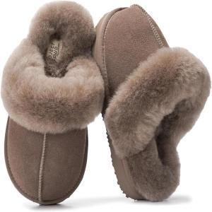 imageProject Cloud 100 Genuine Leather Slippers for Women Footwear with Genuine Fur Lining Womens Clogs ampamp Mule  NonSlip IndoorOutdoor Scuff Womens Slippers with Memory Foam Insole HenkaTaupe