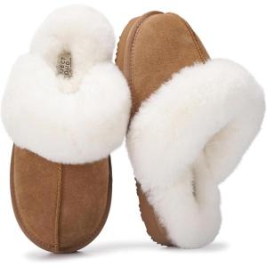 imageProject Cloud 100 Genuine Leather Slippers for Women Footwear with Genuine Fur Lining Womens Clogs ampamp Mule  NonSlip IndoorOutdoor Scuff Womens Slippers with Memory Foam Insole HenkaChestnut