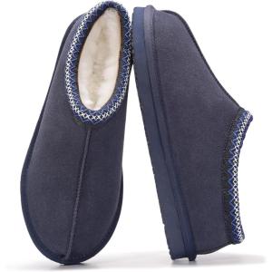 imageProject Cloud 100 Genuine Leather with Australian Shearling Lining Mens Slippers ampamp Memory Foam Insole Outdoor ampamp House Slippers for Men  NonSlip Fuzzy Mens Shoes RelaxationNavy