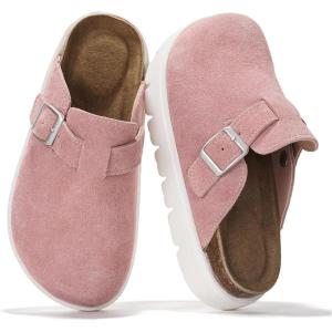imageProject Cloud Chunky Kids Clogs  100 Genuine Leather Clogs for Kids with Cork Footbed ampamp Arch Support  NonSlip Mules ampamp Sandals for Girls Footwear Little BentonChunkyPink Suede