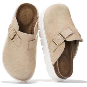 imageProject Cloud Chunky Kids Clogs  100 Genuine Leather Clogs for Kids with Cork Footbed ampamp Arch Support  NonSlip Mules ampamp Sandals for Girls Footwear Little BentonChunkyBeige Suede