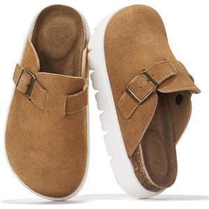 imageProject Cloud Chunky Kids Clogs  100 Genuine Leather Clogs for Kids with Cork Footbed ampamp Arch Support  NonSlip Mules ampamp Sandals for Girls Footwear Little BentonChunkyChestnut Suede