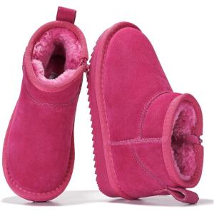 imageProject Cloud 100 Genuine Leather Girls Boots  Water Resistant ampamp Lightweight Ankle Boots with Memory Foam  Cozy ampamp Fur Non Slip Kids Boots for Girls ampamp Boys Perfect for FallFuschia Suede