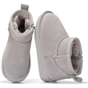 imageProject Cloud 100 Genuine Leather Girls Boots  Water Resistant ampamp Lightweight Ankle Boots with Memory Foam  Cozy ampamp Fur Non Slip Kids Boots for Girls ampamp Boys Perfect for FallLightgrey Suede