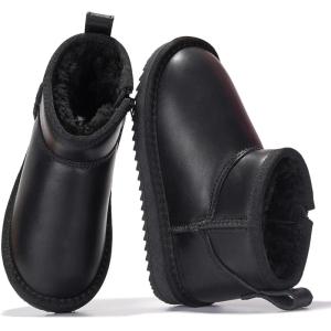 imageProject Cloud 100 Genuine Leather Girls Boots  Water Resistant ampamp Lightweight Ankle Boots with Memory Foam  Cozy ampamp Fur Non Slip Kids Boots for Girls ampamp Boys Perfect for FallBlack Leather