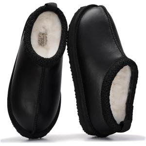imageProject Cloud 100 Genuine Leather Womens Slippers with Genuine Australian Shearling Fur Lining Slippers for Women  NonSlip EVA with Memory Foam Fuzzy Slippers Women Footwear NeritaBlack Distressed