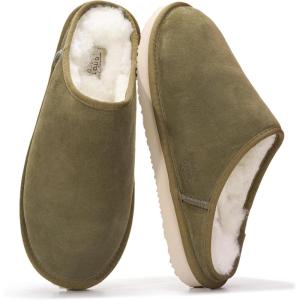 imageProject Cloud Mens Slippers 100 Genuine Leather and Genuine Shearling Lining  House Slippers for Men with Memory Foam Insole  Lightweight ampamp Non Slip Mens House Shoes ChillOlive Suede