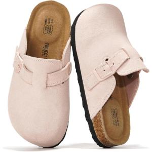 imageProject Cloud 100 Genuine Leather Kids Clogs with Cork Footbed Arch Support  NonSlip Slippers ampamp Sandals for Boys ampamp Girls FootwearLight Pink Suede
