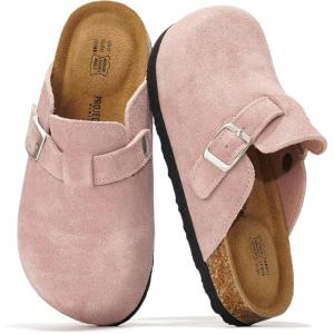 imageProject Cloud 100 Genuine Leather Kids Clogs with Cork Footbed Arch Support  NonSlip Slippers ampamp Sandals for Boys ampamp Girls FootwearLilac Suede