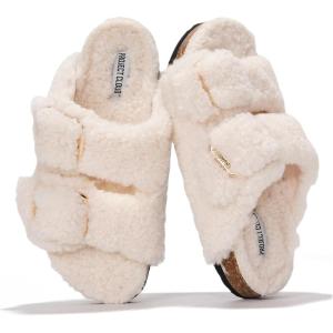 imageProject Cloud Genuine Leather Flat Sandals for Women 2025 Comfortable Beach Essentials Womens Sandals Memory Foam Vacation Essentials Slides for Women Footwear SantoriniOffwhite