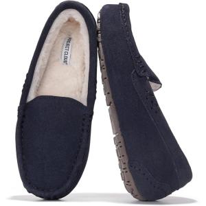imageProject Cloud 100 Genuine Leather Slippers for Women  Fur Lined Outdoor Slippers for Women Footwear with Memory Foam  Stylish Womens Moccasin CathiNavy Suede