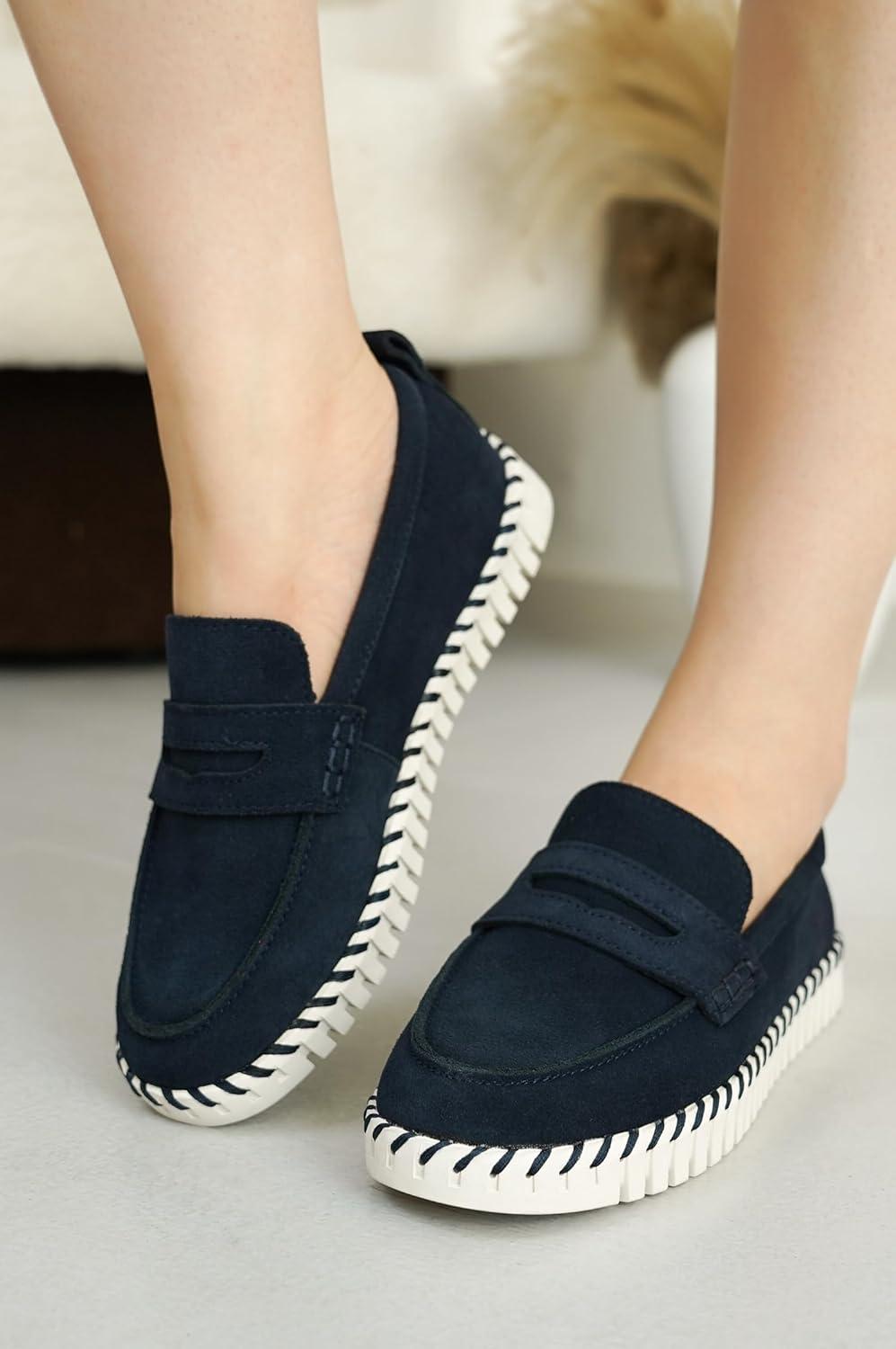 imageProject Cloud Genuine Leather Loafers for Women  Memory Foam Insoles Slip On Shoes for Women  Lightweight Womens Shoes  Non Slip Womens Loafers Filide1Navy Suede