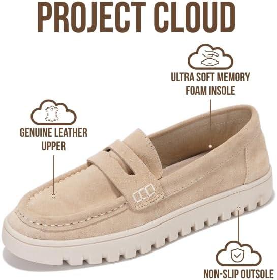 imageProject Cloud Genuine Leather Loafers for Women  Memory Foam Insoles Slip On Shoes for Women  Lightweight Womens Shoes  Non Slip Womens Loafers Filide1Nude