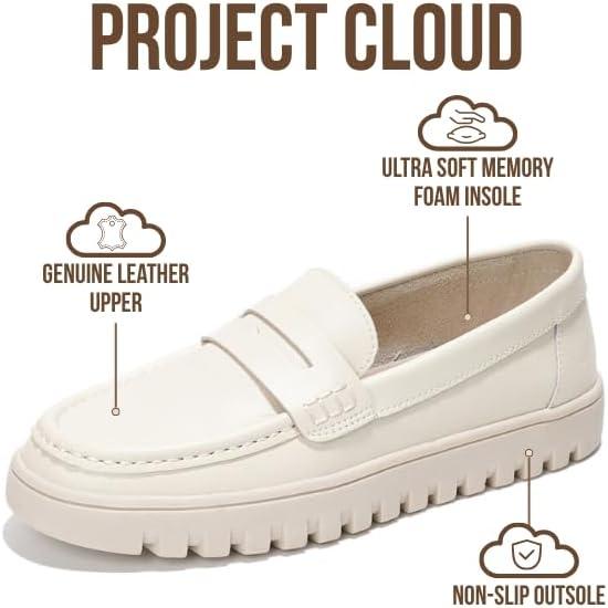 imageProject Cloud Genuine Leather Loafers for Women  Memory Foam Insoles Slip On Shoes for Women  Lightweight Womens Shoes  Non Slip Womens Loafers Filide1Ivory