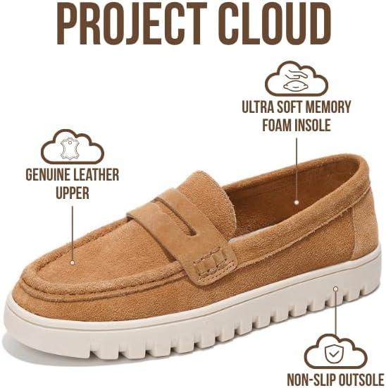 imageProject Cloud Genuine Leather Loafers for Women  Memory Foam Insoles Slip On Shoes for Women  Lightweight Womens Shoes  Non Slip Womens Loafers Filide1Whiskey