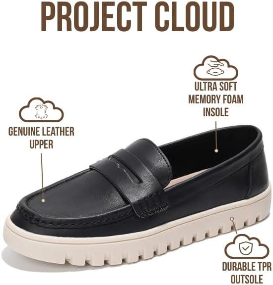 imageProject Cloud Genuine Leather Loafers for Women  Memory Foam Insoles Slip On Shoes for Women  Lightweight Womens Shoes  Non Slip Womens Loafers Filide1Black