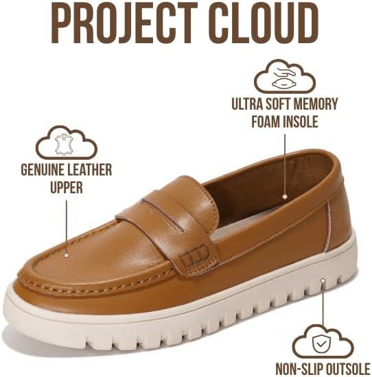 imageProject Cloud Genuine Leather Loafers for Women  Memory Foam Insoles Slip On Shoes for Women  Lightweight Womens Shoes  Non Slip Womens Loafers Filide1Cognac