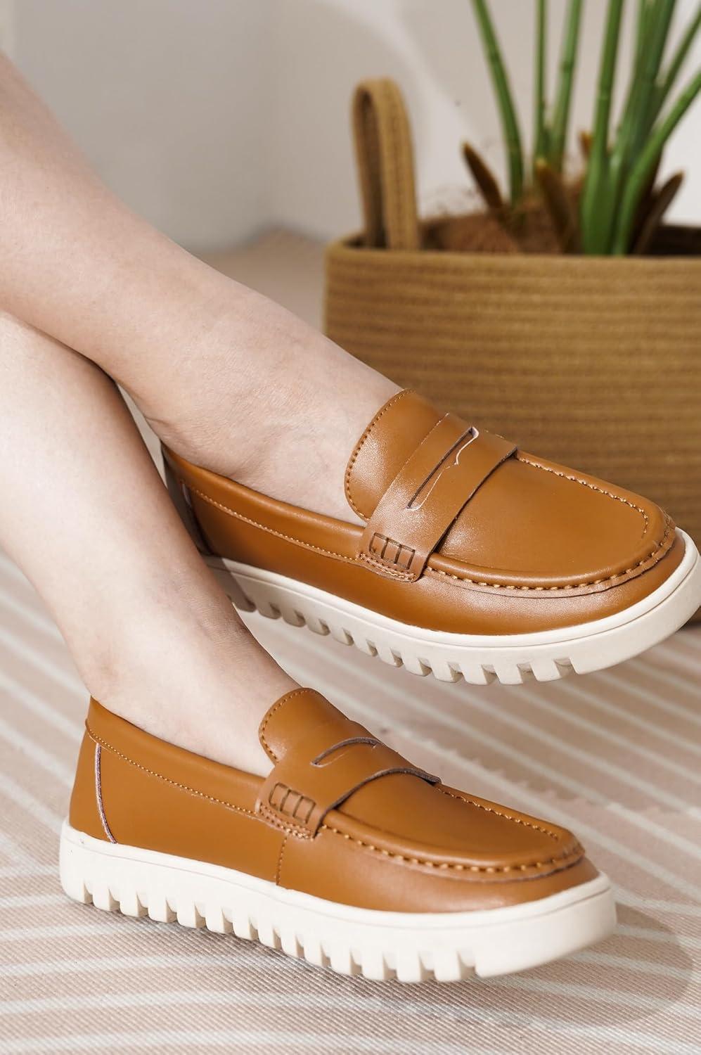 imageProject Cloud Genuine Leather Loafers for Women  Memory Foam Insoles Slip On Shoes for Women  Lightweight Womens Shoes  Non Slip Womens Loafers Filide1Cognac