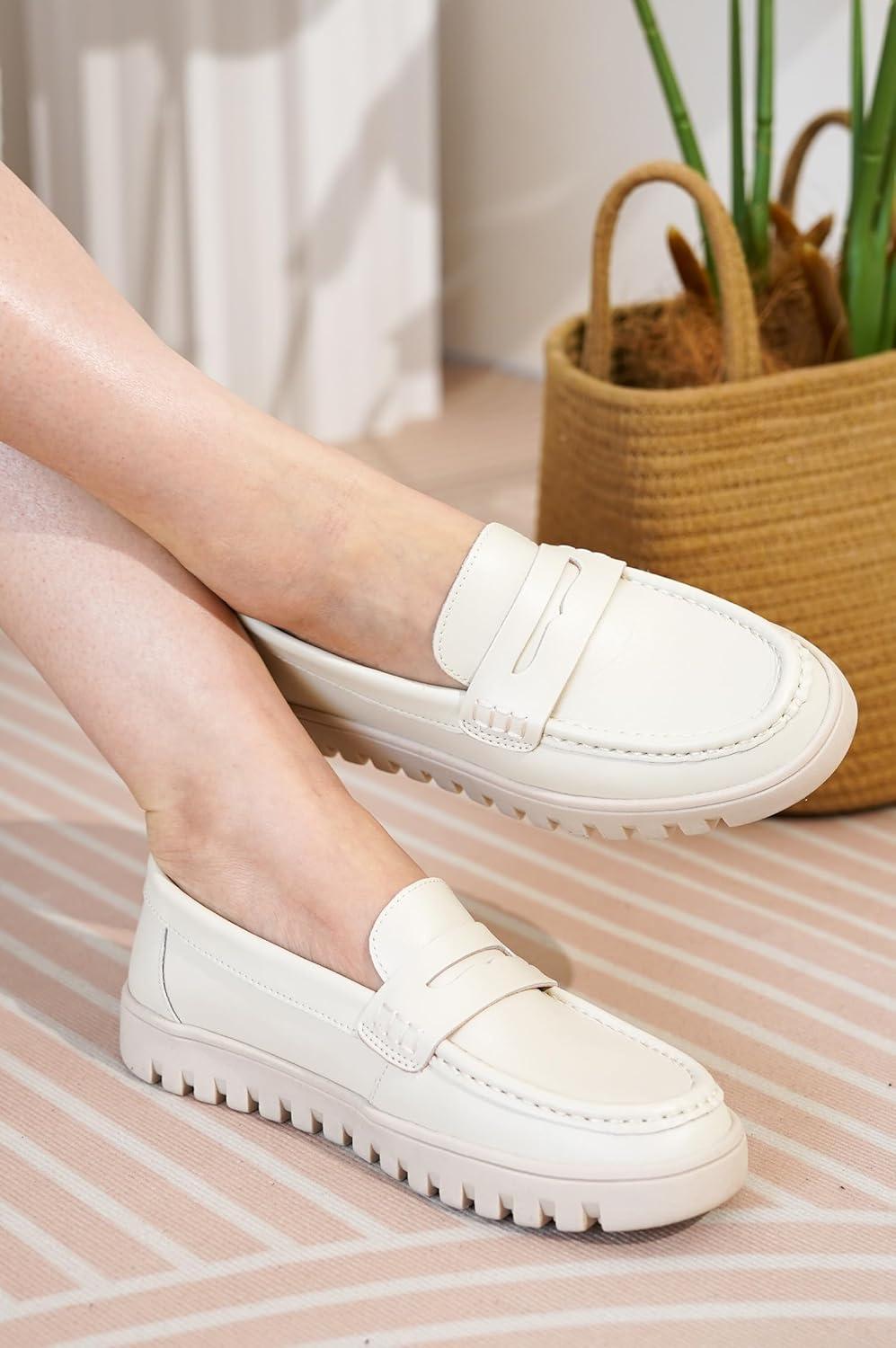 imageProject Cloud Genuine Leather Loafers for Women  Memory Foam Insoles Slip On Shoes for Women  Lightweight Womens Shoes  Non Slip Womens Loafers Filide1Ivory