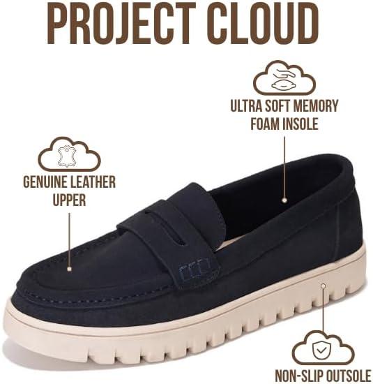 imageProject Cloud Genuine Leather Loafers for Women  Memory Foam Insoles Slip On Shoes for Women  Lightweight Womens Shoes  Non Slip Womens Loafers Filide1Navy Suede