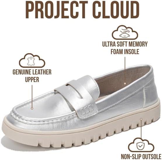 imageProject Cloud Genuine Leather Loafers for Women  Memory Foam Insoles Slip On Shoes for Women  Lightweight Womens Shoes  Non Slip Womens Loafers Filide1Silver