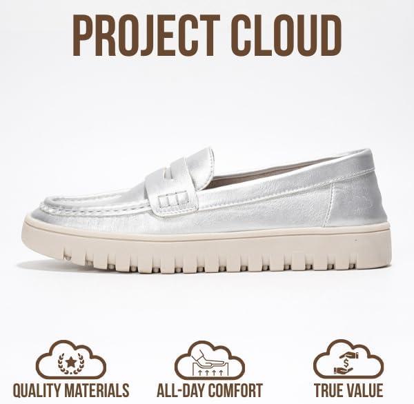 imageProject Cloud Genuine Leather Loafers for Women  Memory Foam Insoles Slip On Shoes for Women  Lightweight Womens Shoes  Non Slip Womens Loafers Filide1Silver