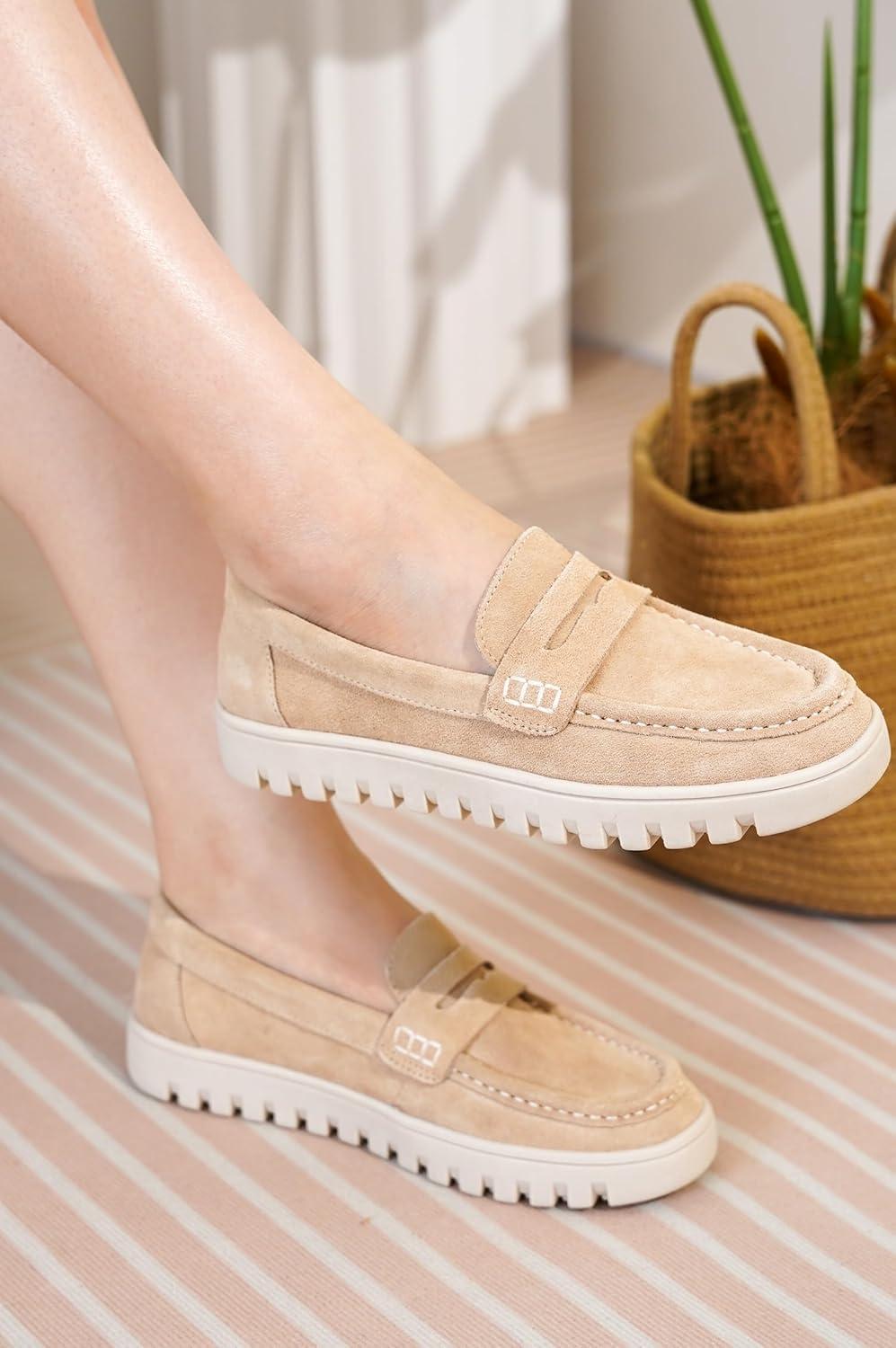 imageProject Cloud Genuine Leather Loafers for Women  Memory Foam Insoles Slip On Shoes for Women  Lightweight Womens Shoes  Non Slip Womens Loafers Filide1Nude