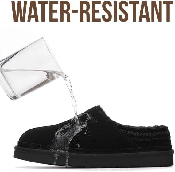 imageProject Cloud Mens Slippers 100 Genuine Leather ampamp Australian Shearling Lining Furry House Slippers for Men with Memory Foam Insole  Lightweight and NonSlip Mens Shoes UnwindBlack Suede