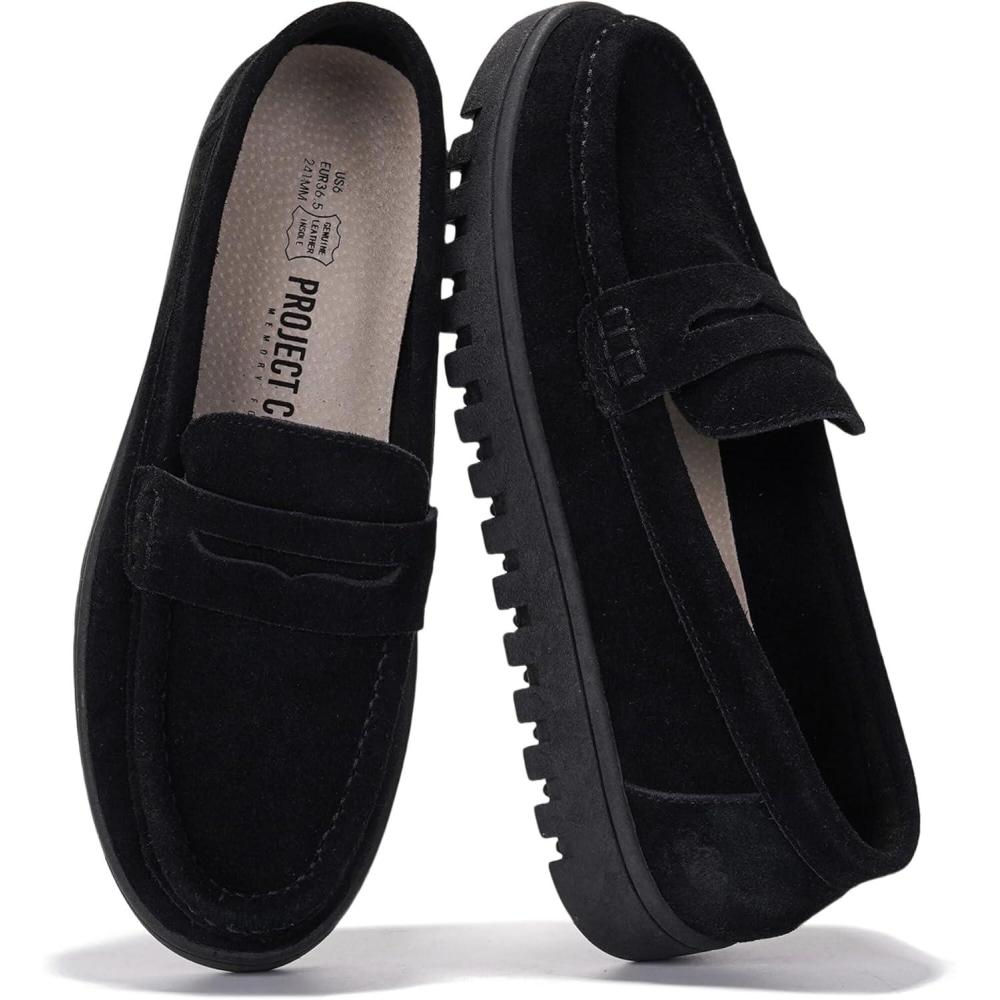 imageProject Cloud Genuine Leather Loafers for Women  Memory Foam Insoles Slip On Shoes for Women  Lightweight Womens Shoes  Non Slip Womens Loafers Filide1Black Mono