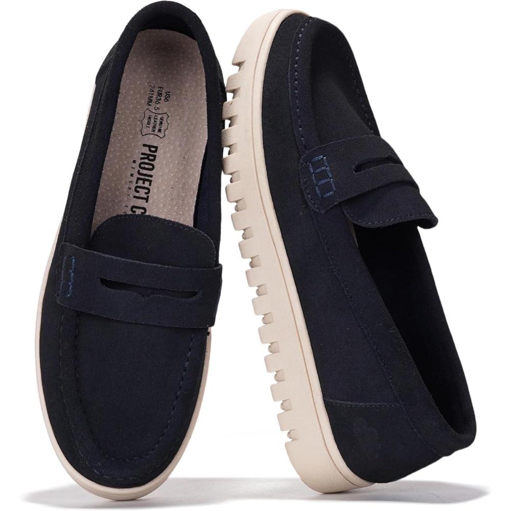 imageProject Cloud Genuine Leather Loafers for Women  Memory Foam Insoles Slip On Shoes for Women  Lightweight Womens Shoes  Non Slip Womens Loafers Filide1Navy Suede