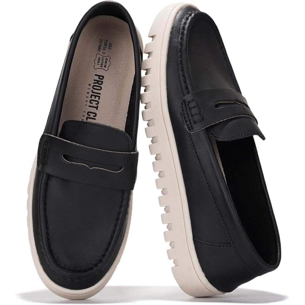 imageProject Cloud Genuine Leather Loafers for Women  Memory Foam Insoles Slip On Shoes for Women  Lightweight Womens Shoes  Non Slip Womens Loafers Filide1Black